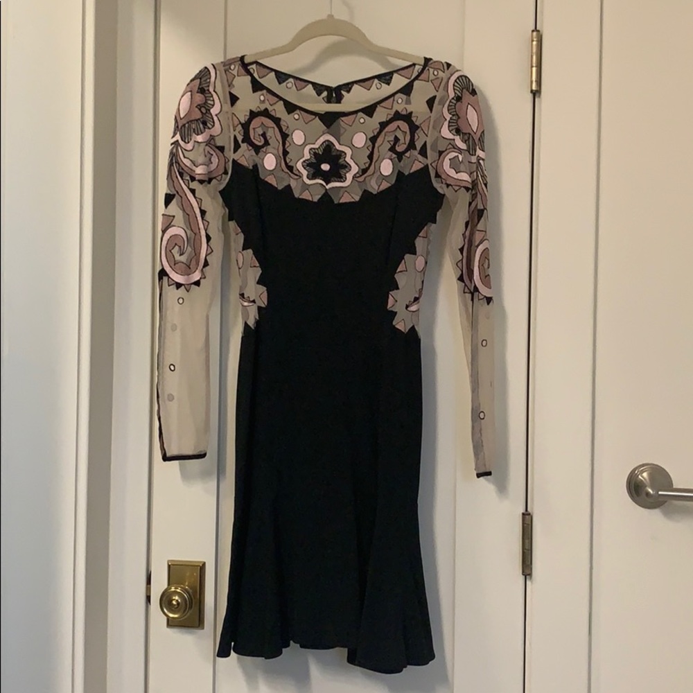 Temperly London sheer sleeve/back embroidered